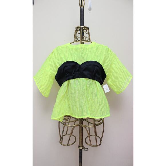 NWT Opening Ceremony Tetra Highlighter Neon Yellow Peplum Bandeau Top Large - Picture 1 of 5